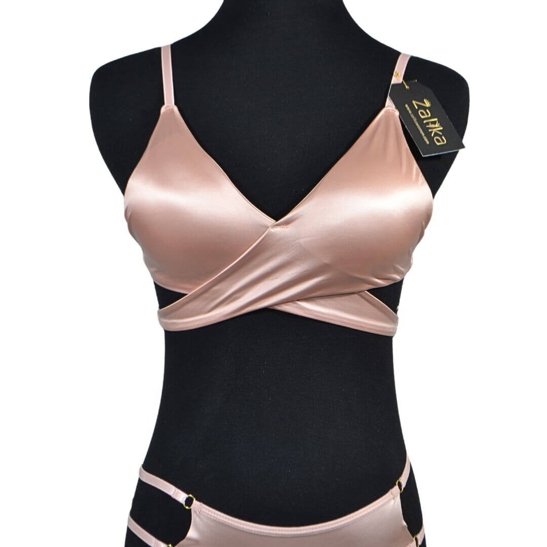 Satin silk wrapped fancy Bra set