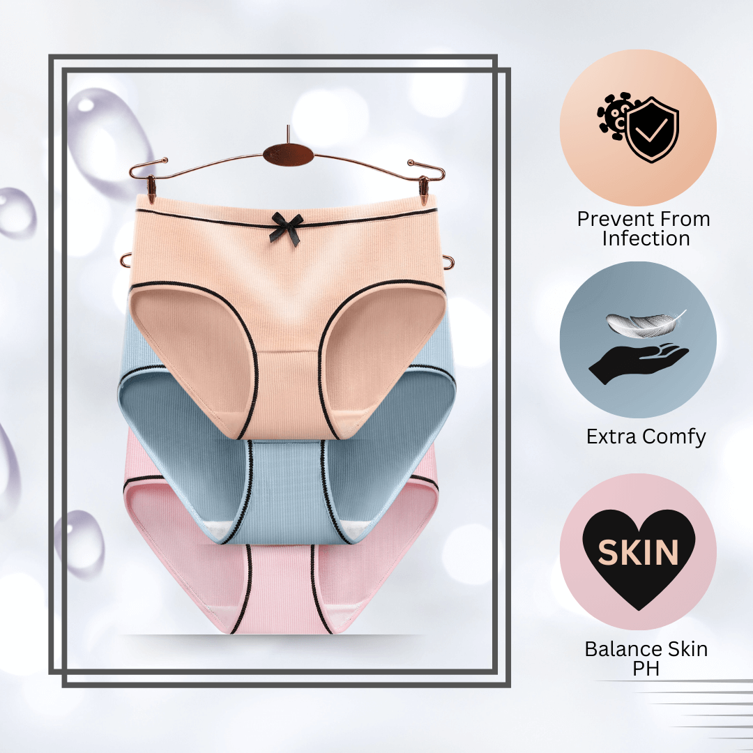 Polyester Bow Panties Pack Of 3 ( Pink , Skin , Sky blue)
