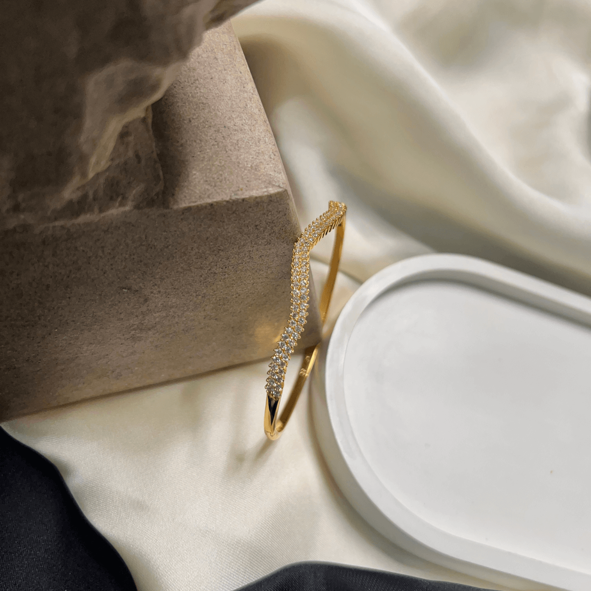 Wave Pave Gold Plated Bangle