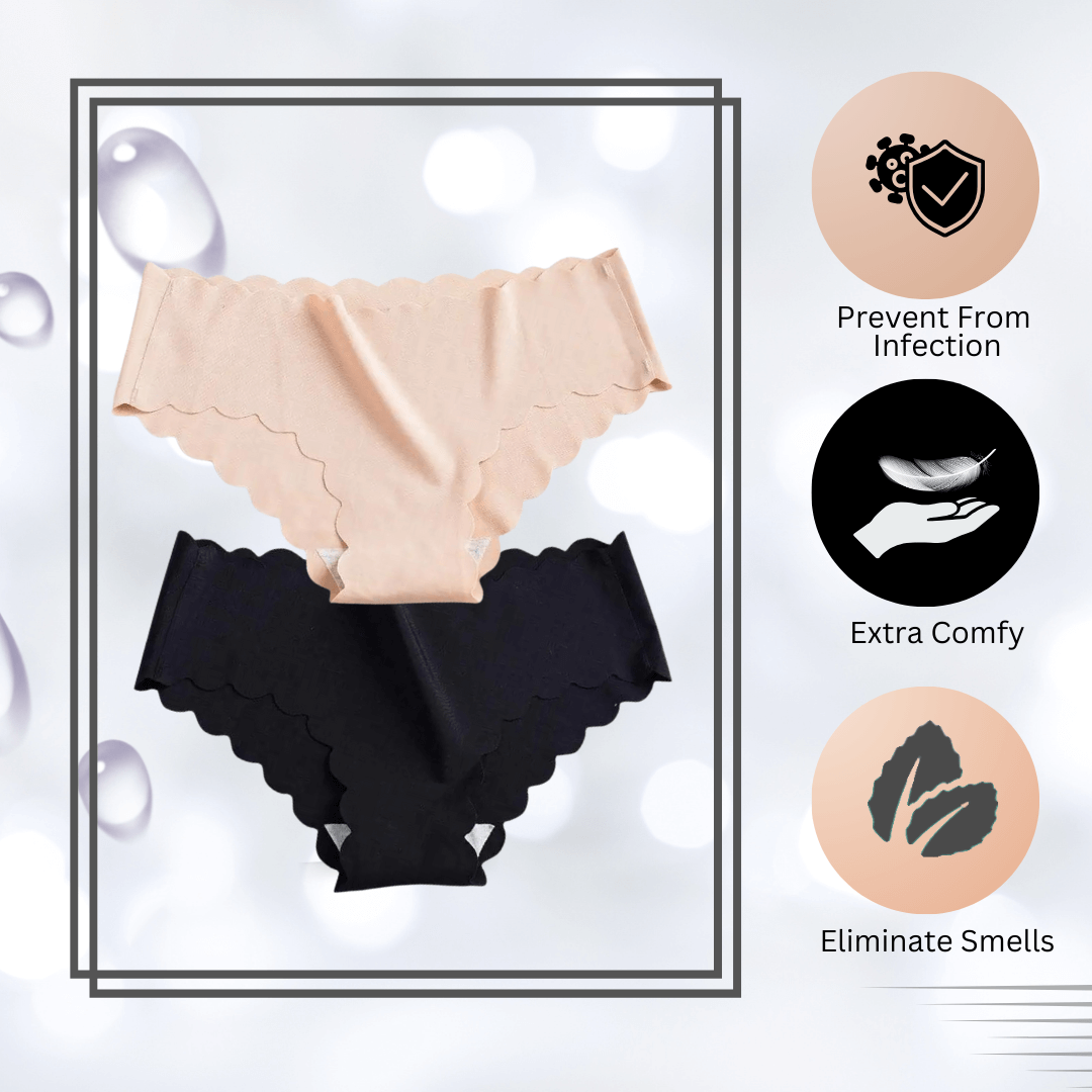 Seamless Scallop Trim Panty Pack of 2 - Medium (Black, Pink)