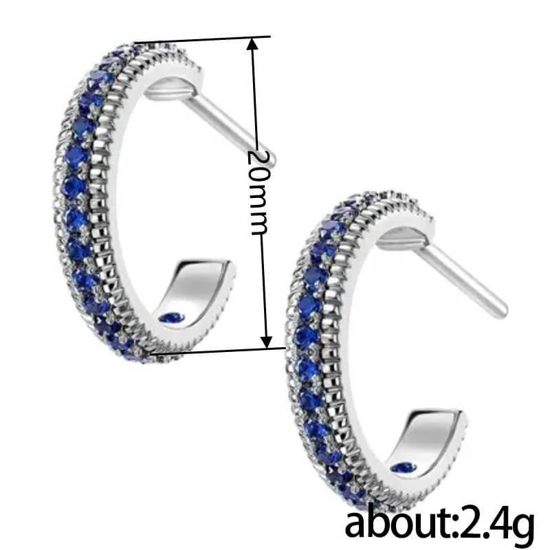 Blue Rhinestones CZ Hoop Earrings