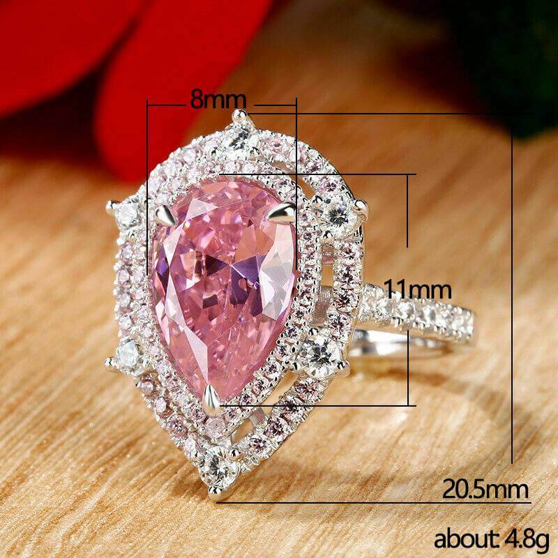 925 Silver Pink Stone Shiny Pear Cut Ring