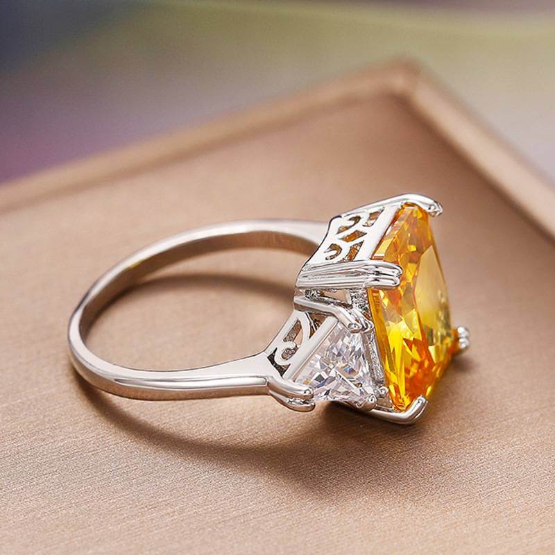 925 Silver Plated Yellow Sapphire Ring