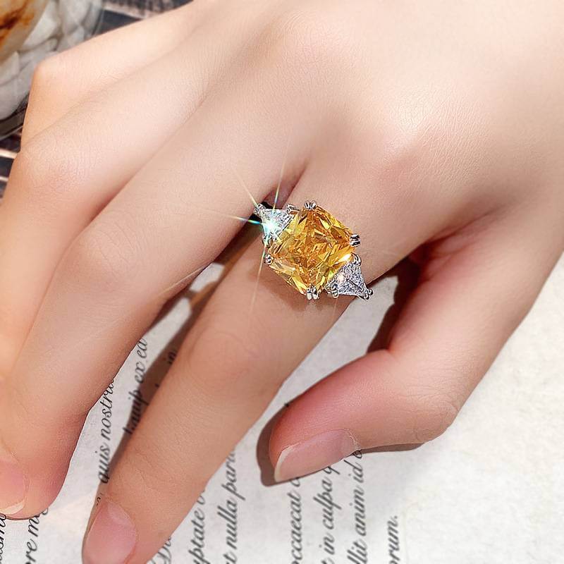 925 Silver Plated Yellow Sapphire Ring