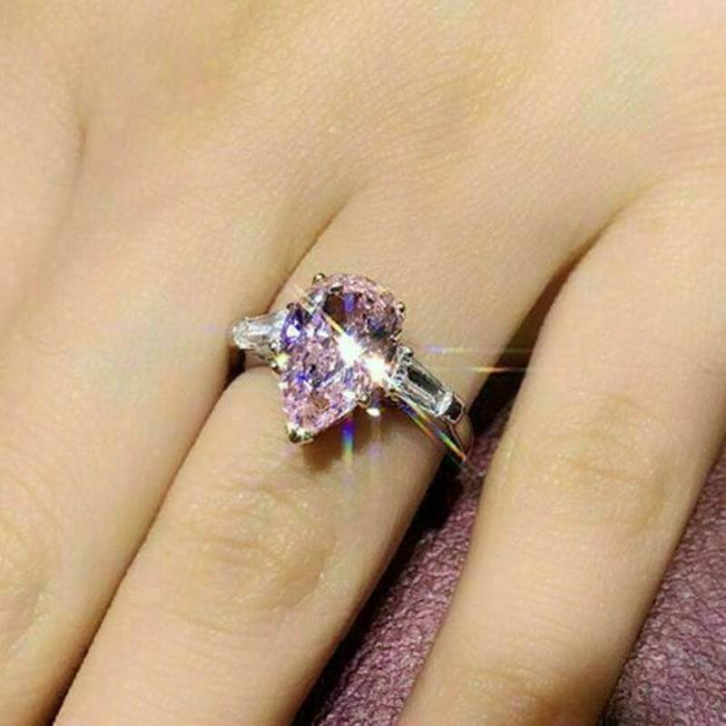 925 Silver Plated Pink Rhinestones Ring