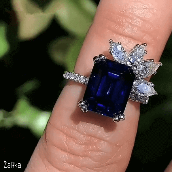 Anillos Goldfish Leaf Shape Blue Ring