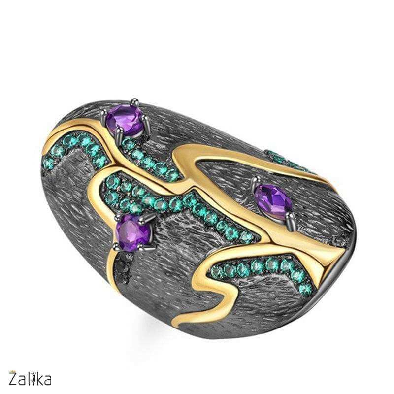 Antique Two Tone Purple Green Crystal Ring