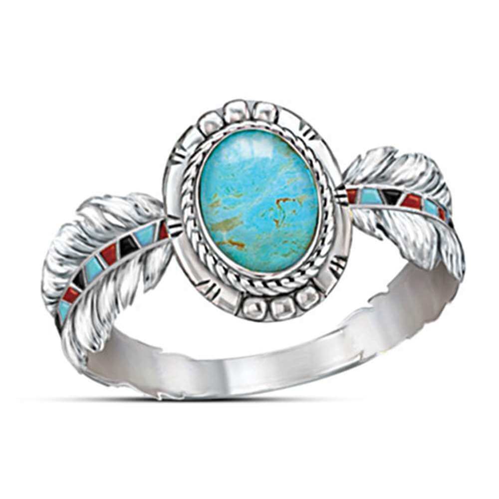 Bohemia Vintage Turquoises Sea Opal Stone Ring