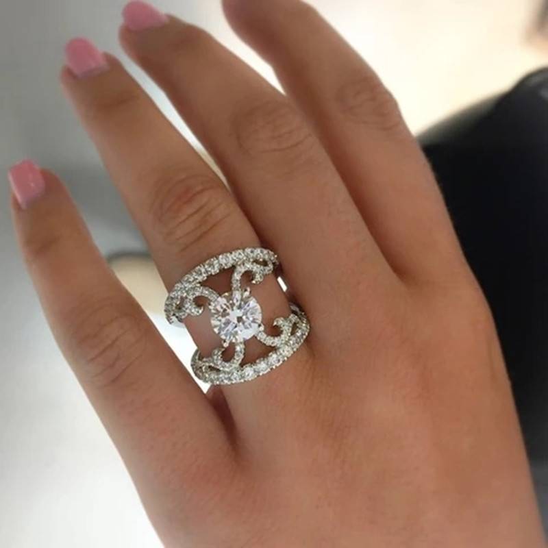 Cubic Zirconia Flower Round Diamond Ring