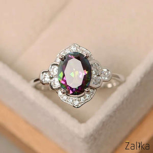 multicolor Oval Cut Zirconia Ring