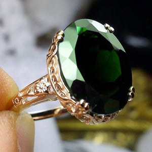 green Cubic Oval Zircon Ring