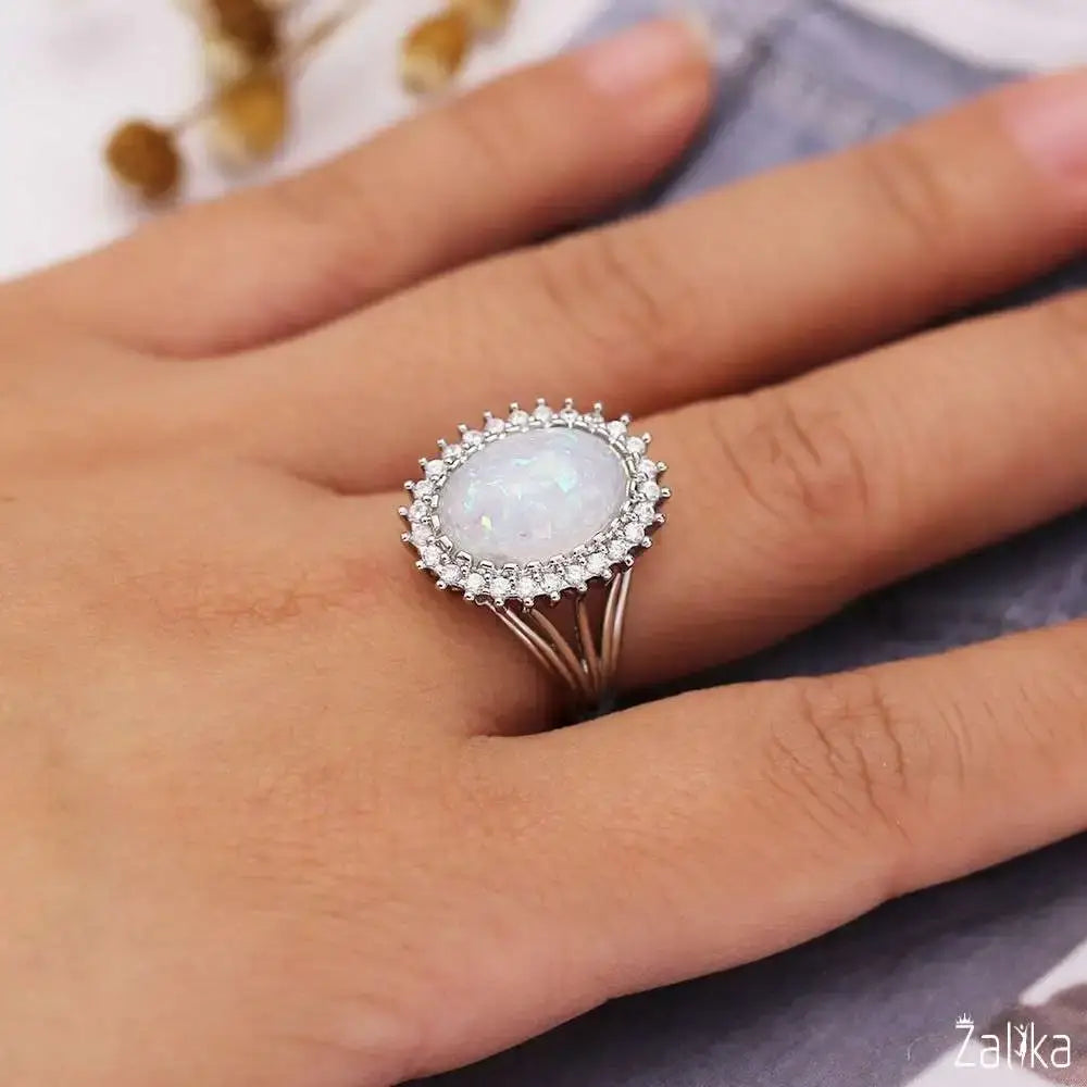 Egg-Shaped Opal Flower Ring