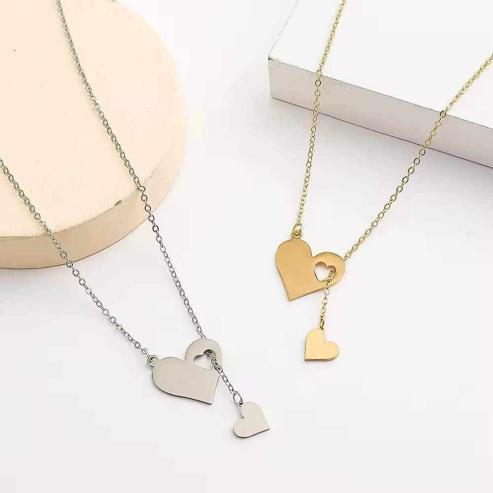 Double heart chain necklace