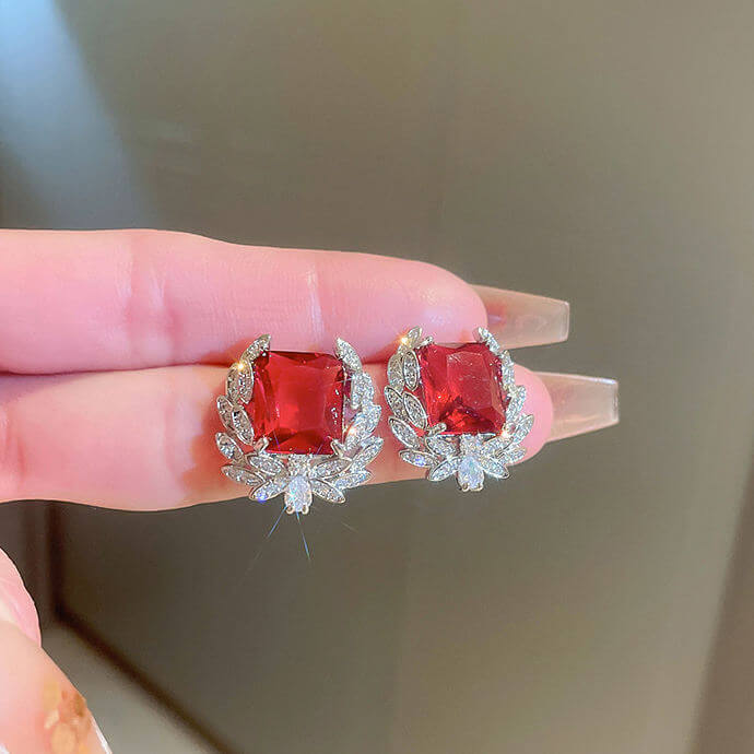 Red Large Crystal Earrings