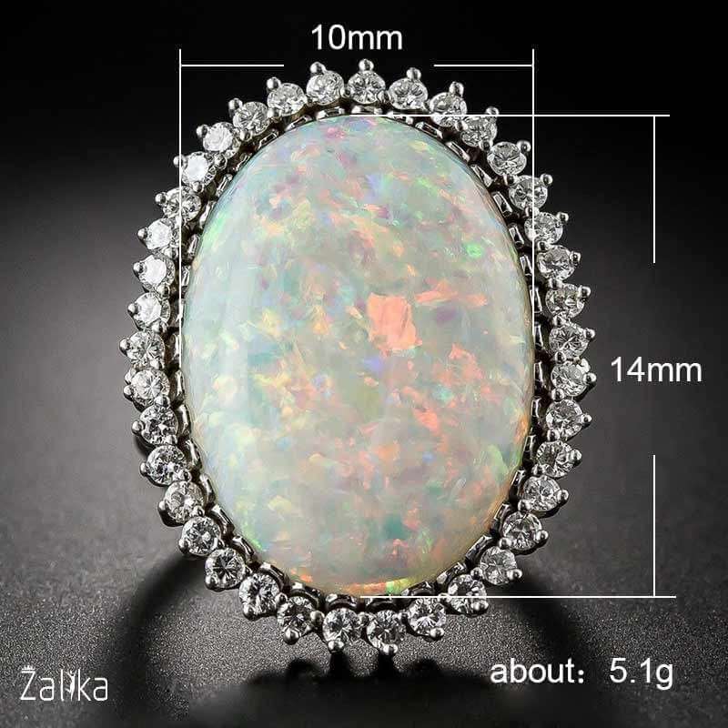 Egg-Shaped Opal Flower Ring