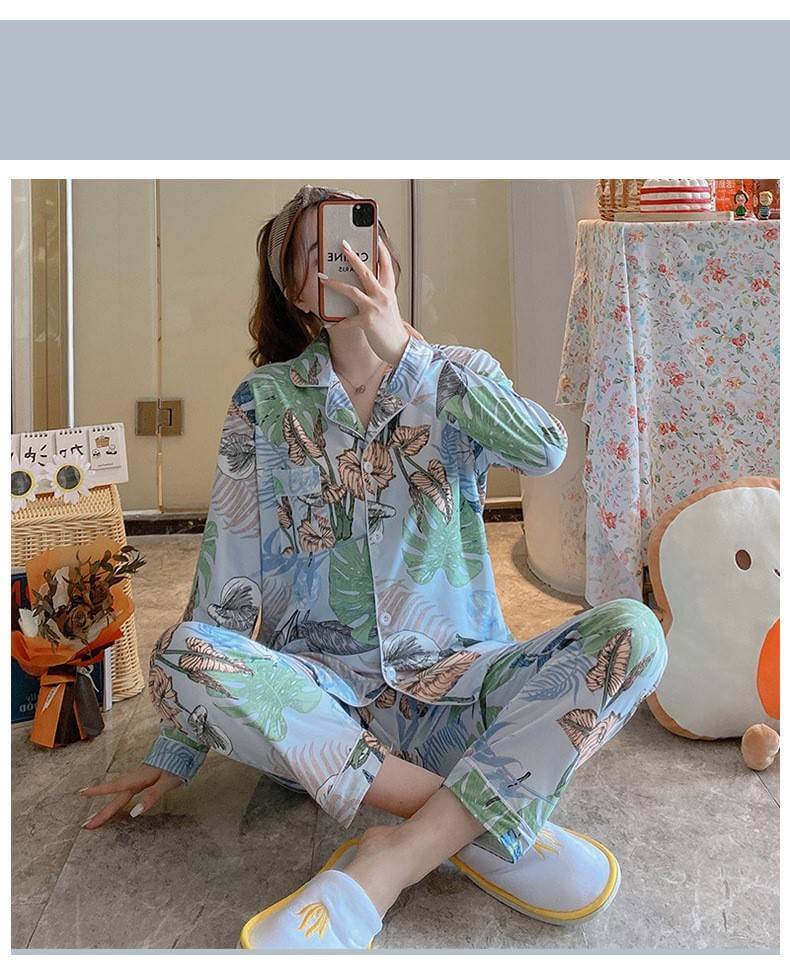 Floral Ladies Pajama Set - Light Blue