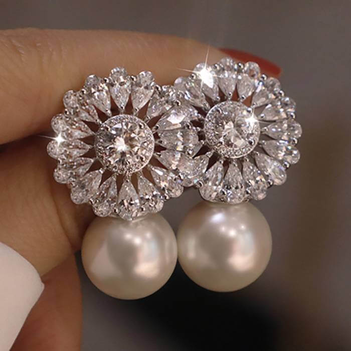 Luxury Sparkling CZ Pearl Earrings