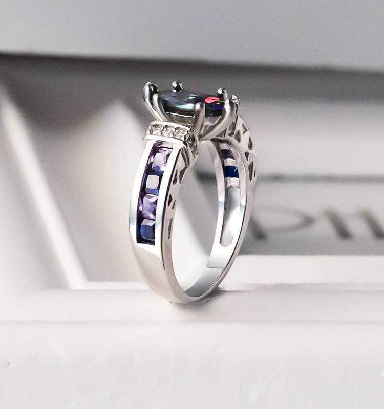 Multicolor Oval Zircon 925 Silver Ring