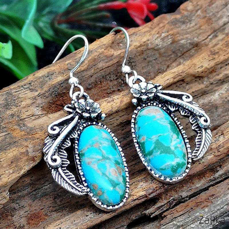 Retro Leaf Turquoise Earrings