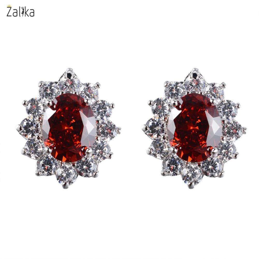 Oval Flowers Silver Stud Earrings