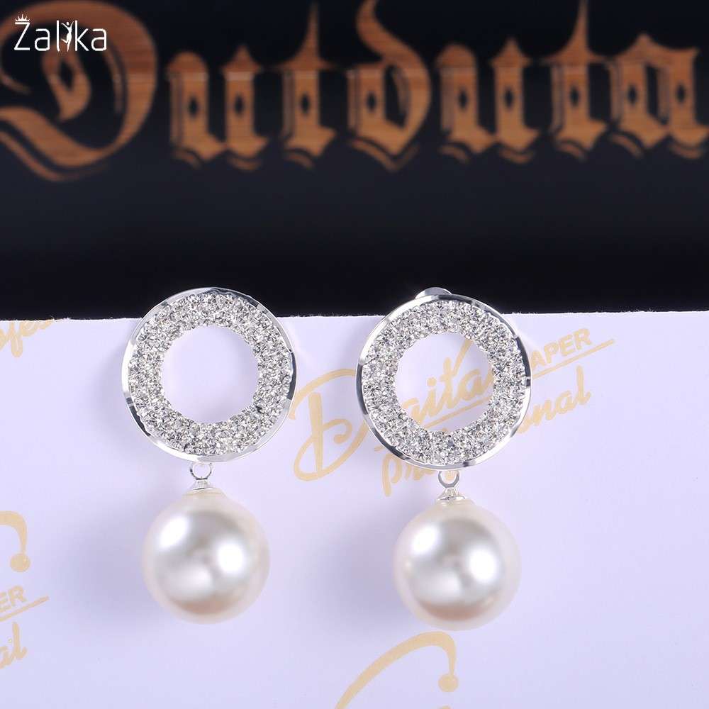 Pearl Round Zircon Earrings