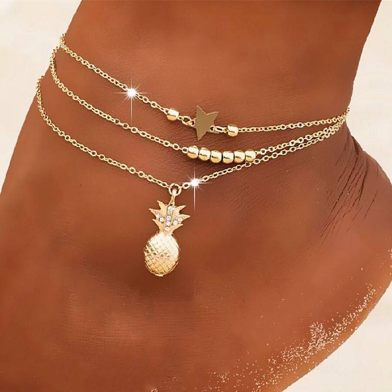Pineapple Three Chains Anklets