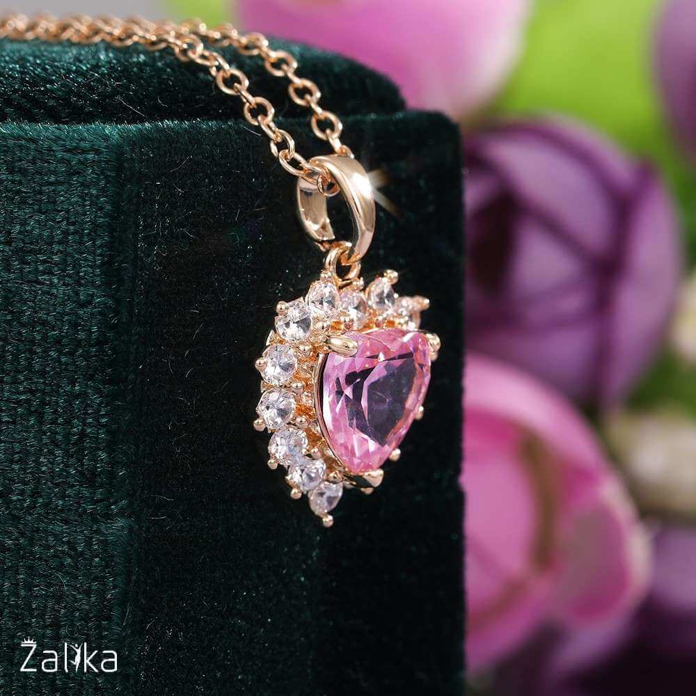 Pink Crystal Heart Shape Pendant Necklace
