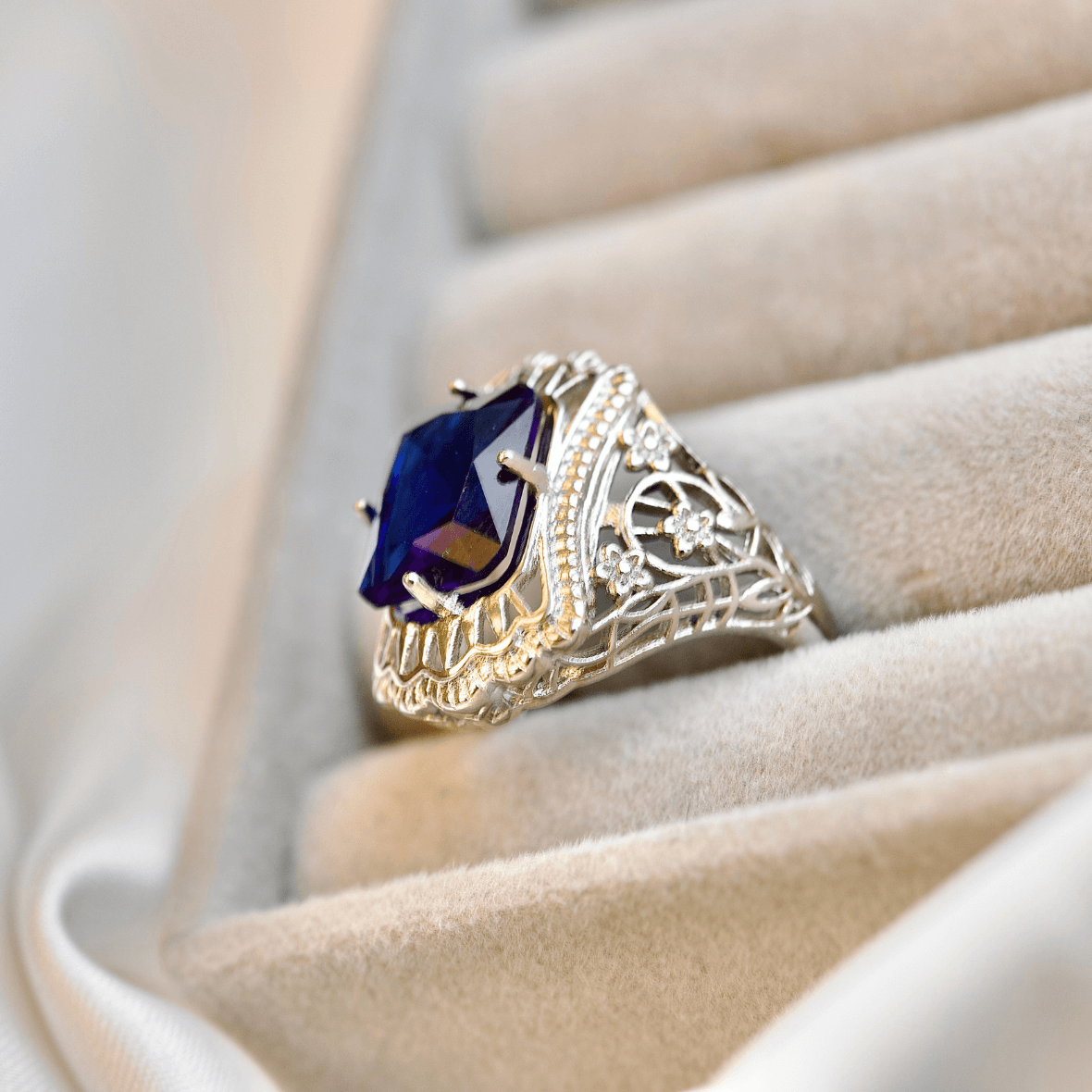 Retro Style Blue Ethnic Ring