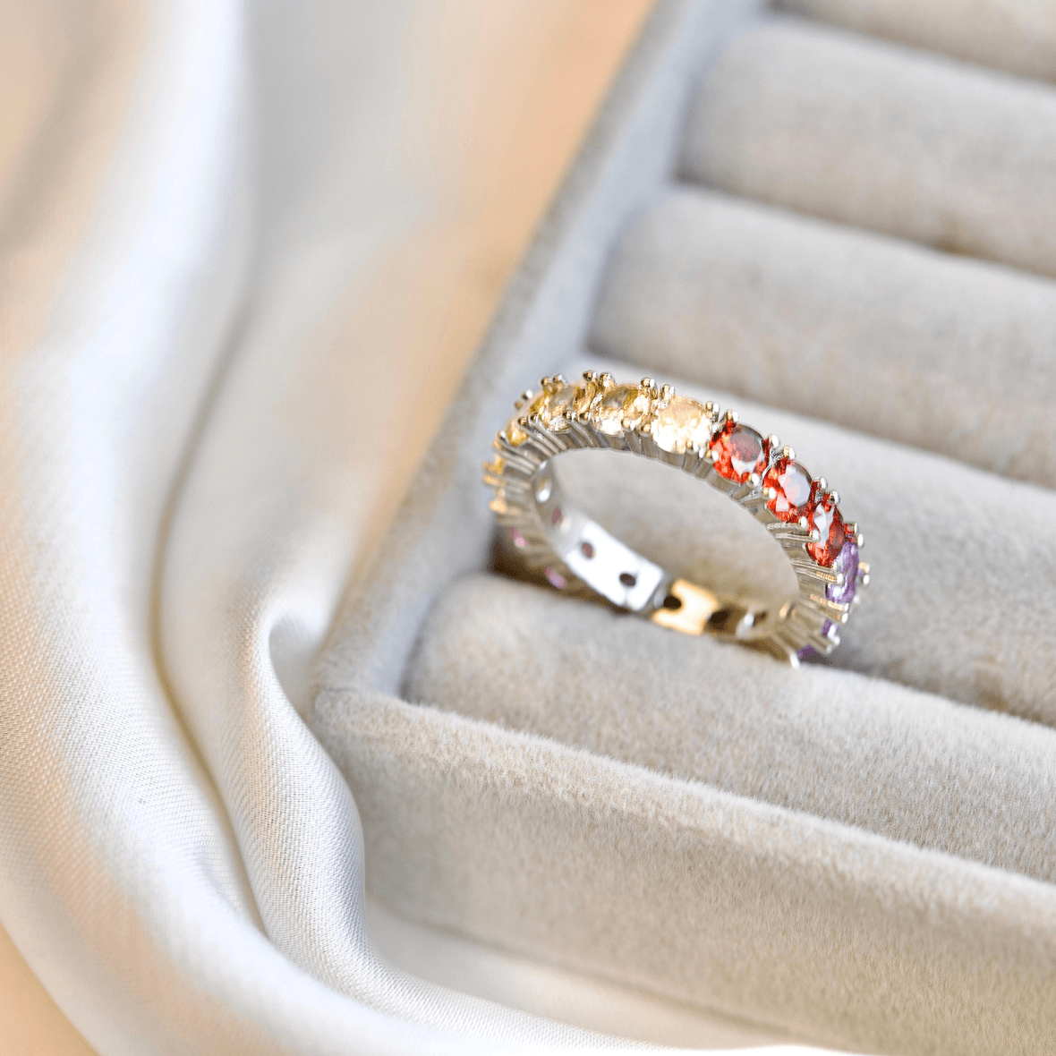 Rainbow Diamond 925 Silver Plated Ring