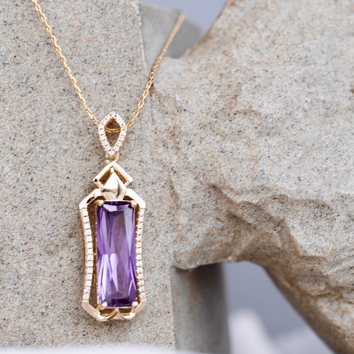 Rectangle Big Zircon Pendant with Chain