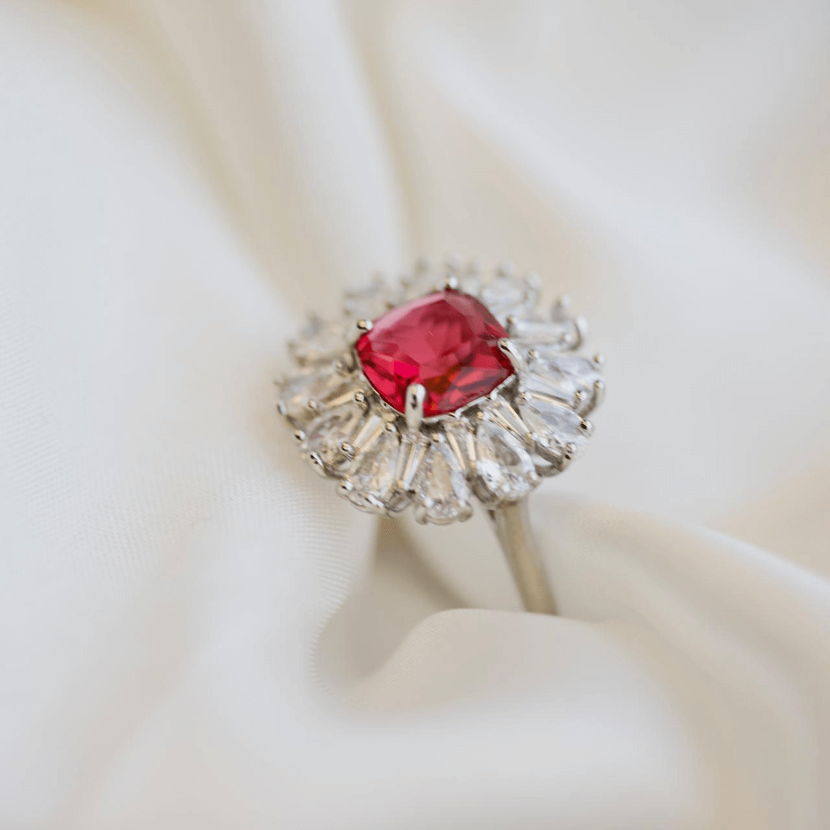 Sparkle Cushion Ruby Stone Silver Rings