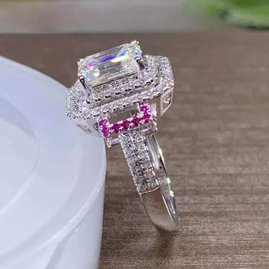 Radiant Cut Shiny Zircon Pink Ring