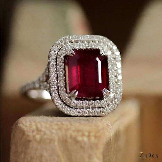 Red Radiant Cut Silver Luxury Ring