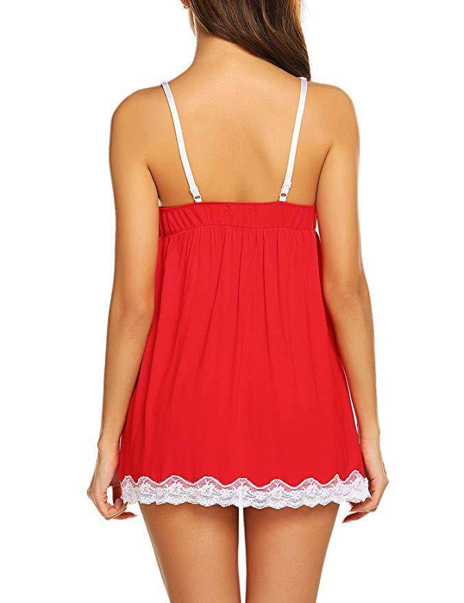 Romantic Baby Doll Lace Back 2 Piece Set-Red