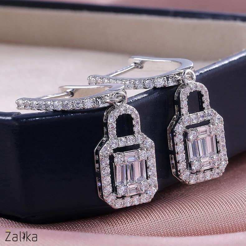 Silver Lock Zircon Earrings