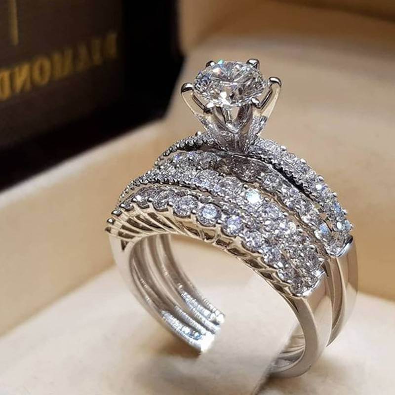 2 Pcs Set Emerald Cut Zircon Ring Set