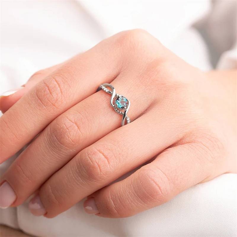 Silver Plated Blue Round Crystal Ring