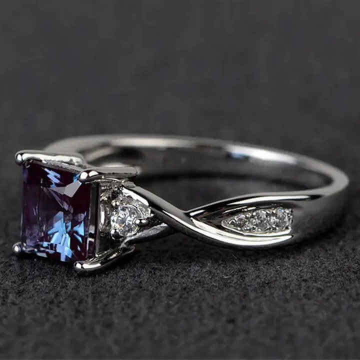 Silver Plated Blue Square Crystal Ring