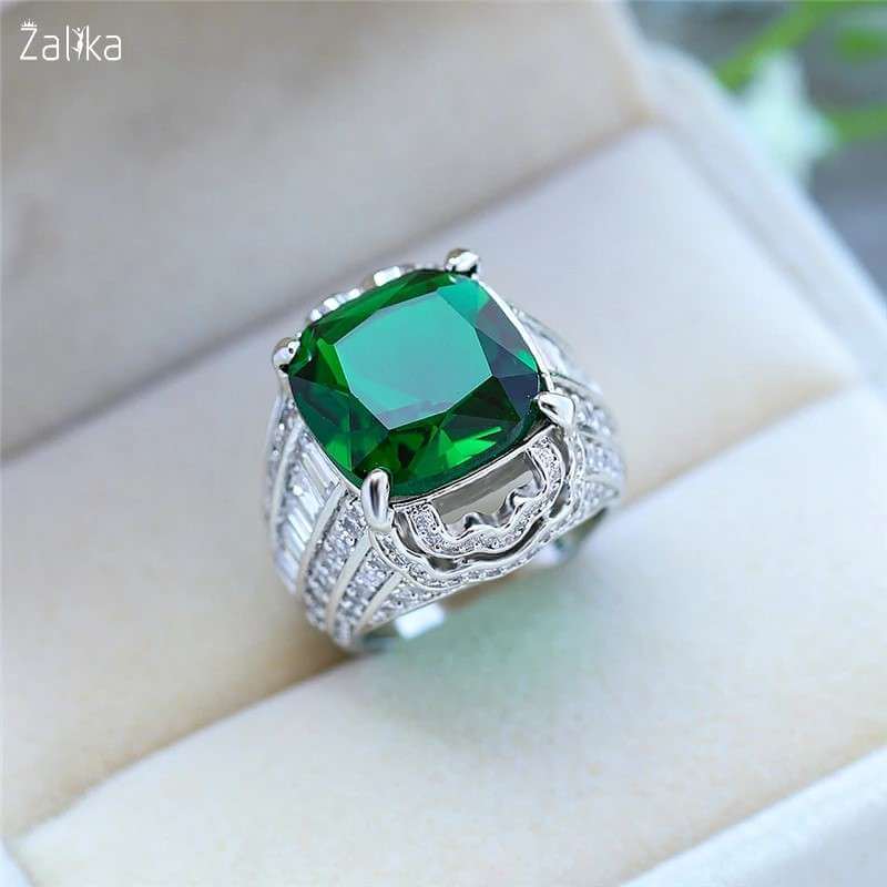 Square Green Stone Vintage Ring