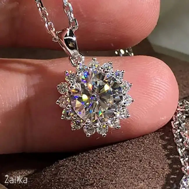 Sun Flower Large Round CZ Filled Necklace