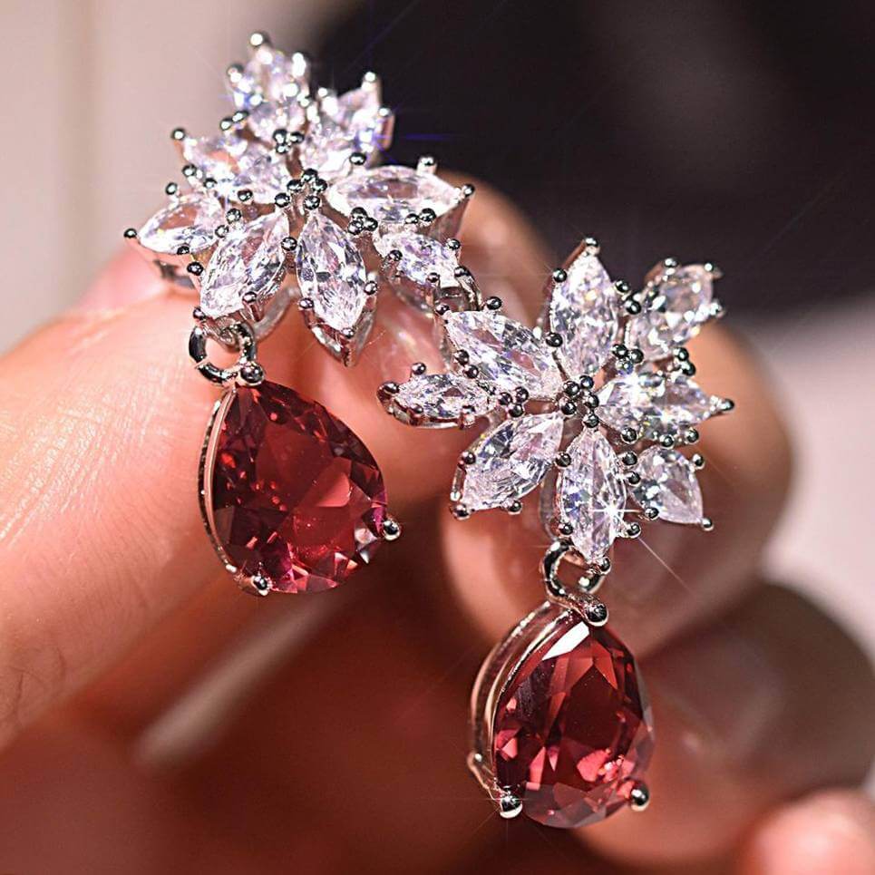 Water Drop Ruby Zircon Earring