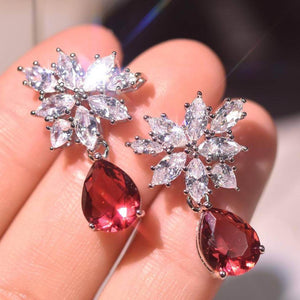 Water Drop Ruby Zircon Earring