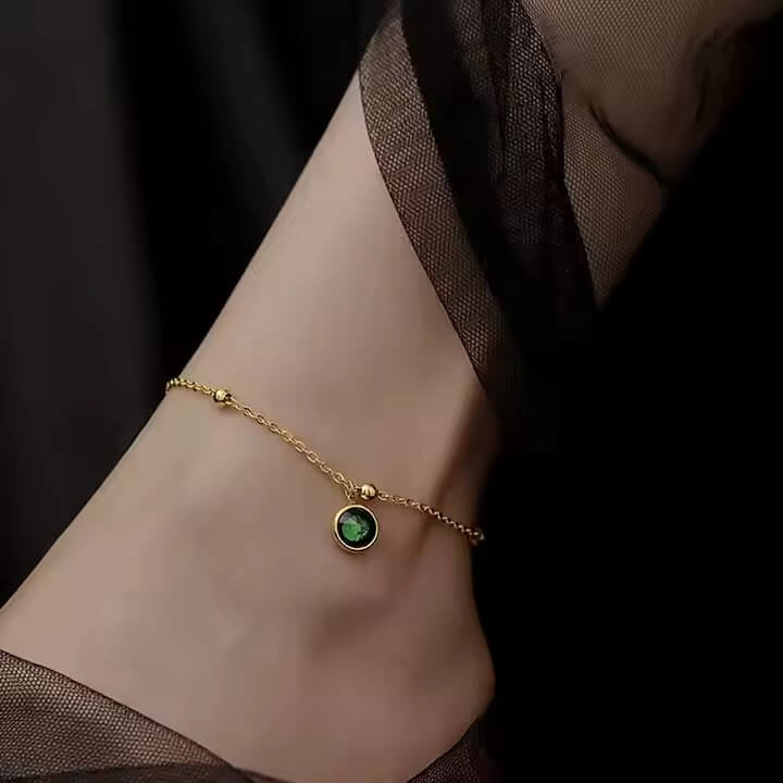 Green Zircon Stone Charm Anklets