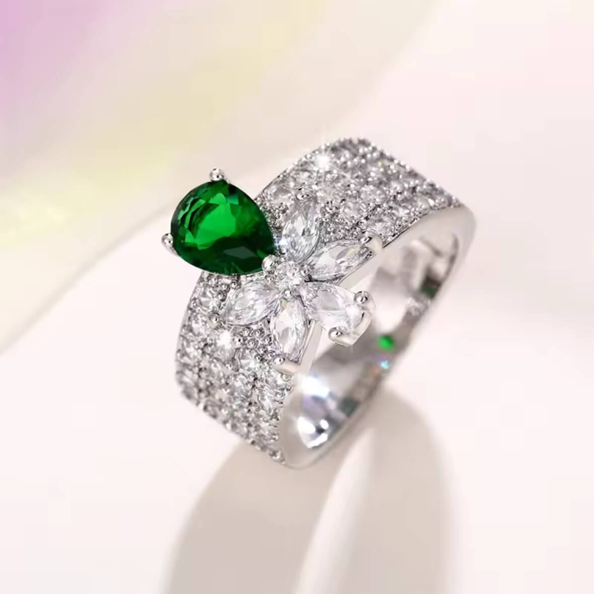 Pear Cut Green Stone Ring