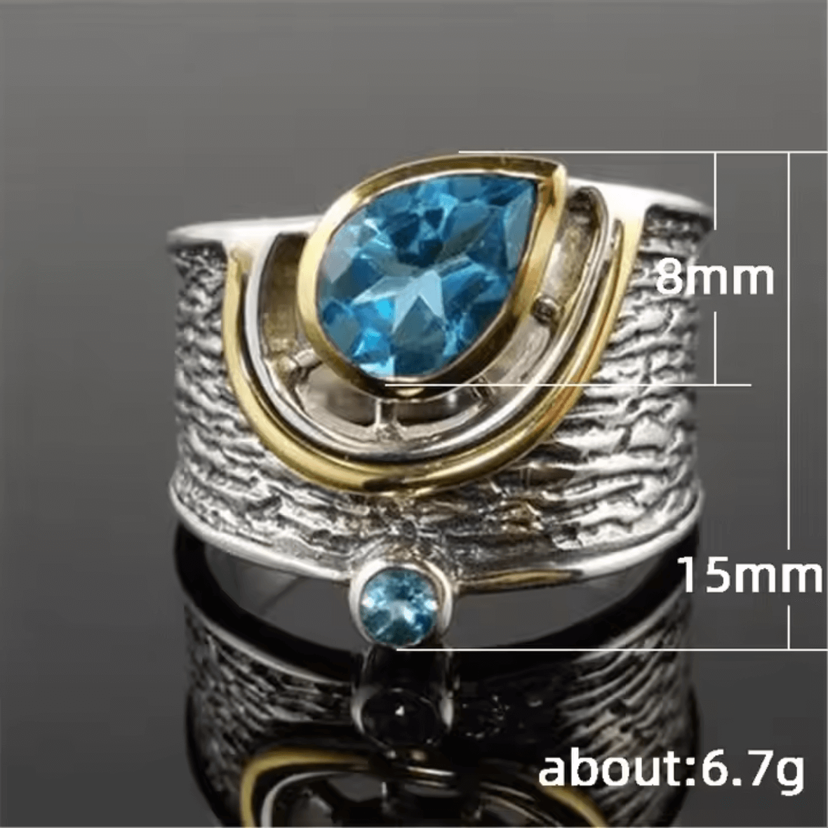 Ethnic Style Blue Water Drop Zircon Ring
