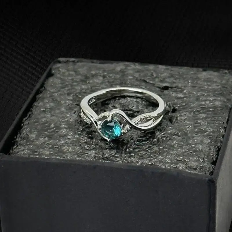 Silver Plated Blue Round Crystal Ring
