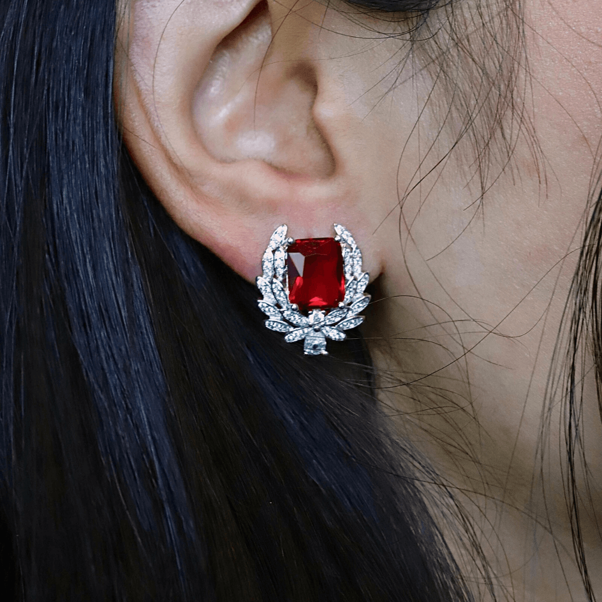Red Large Crystal Earrings