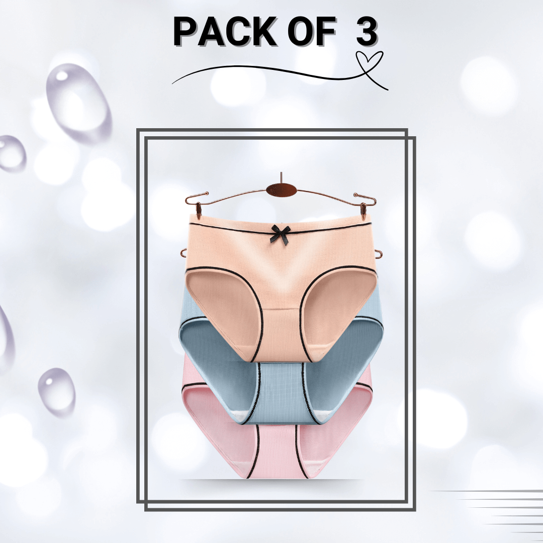 Polyester Bow Panties Pack Of 3  ( Pink , Skin , Sky blue)
