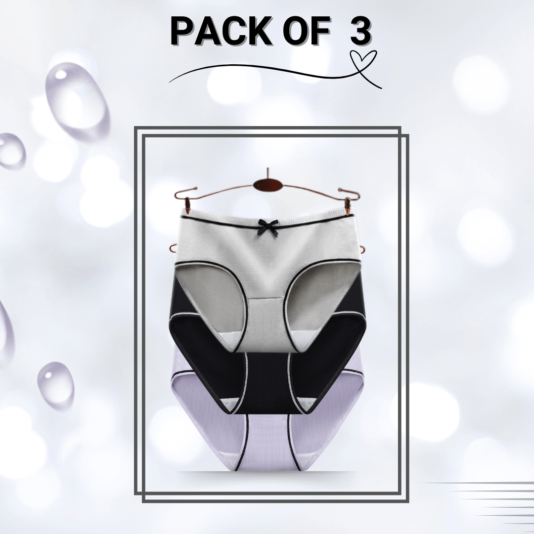 Polyester Bow Panties Pack Of 3 (Black, Grey, Lavender)