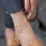 18K gold Titanium steel double layer bead chain anklet